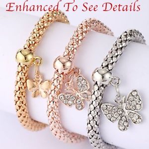 3 Coordinating Bracelets Butterfly Rhinestones - Each has a different color